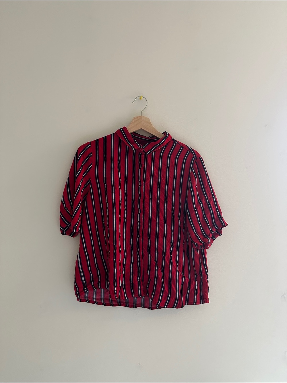 Red Vertical Stripe Button-Up Top